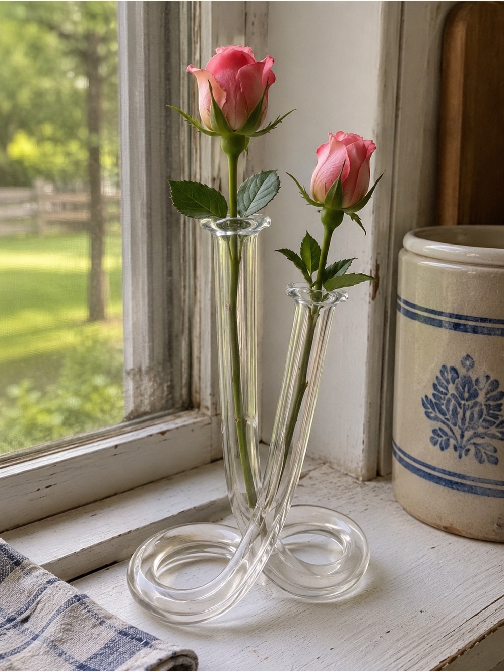 VTG infinity tube Glass Double Bud Vase circa 1970s